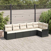 Tuinbankset poly riet 6 zitplaatsen zwart