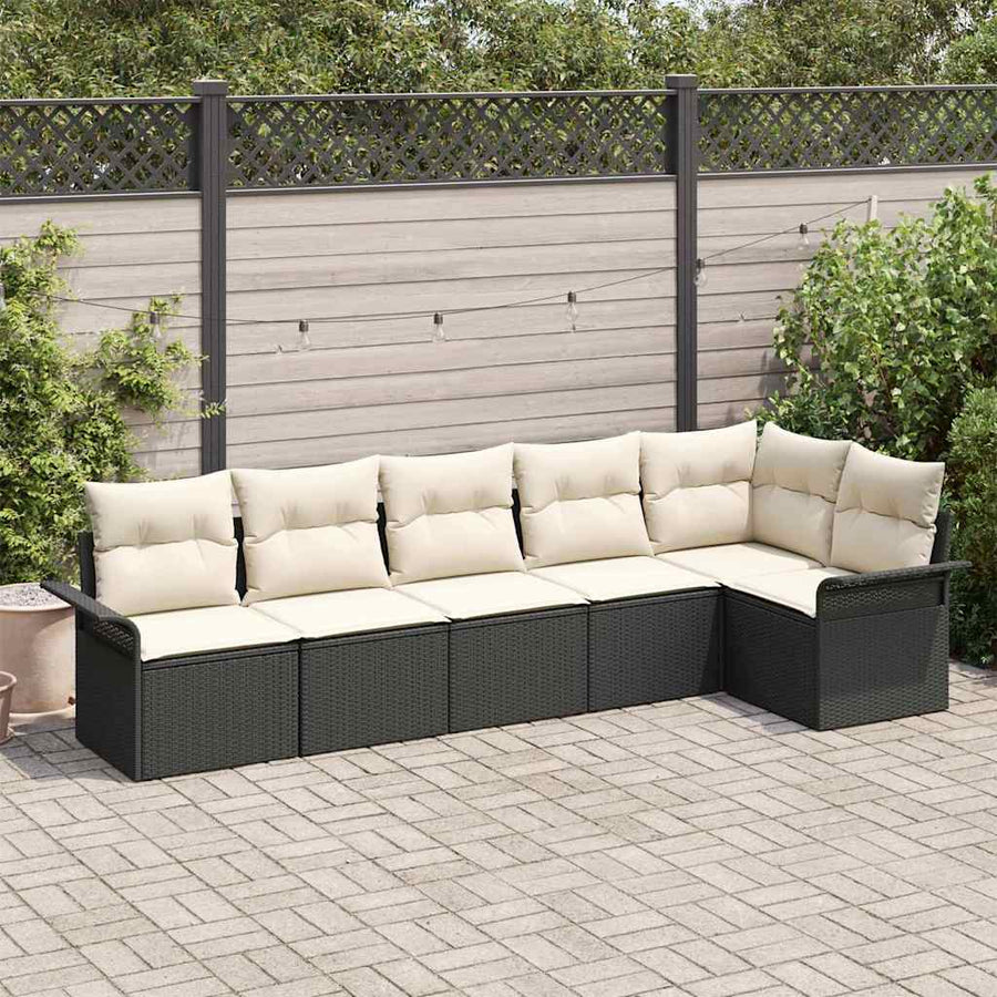 Tuin Sofa Set met kussen met opslag 6 pcs Zwart Poly riet