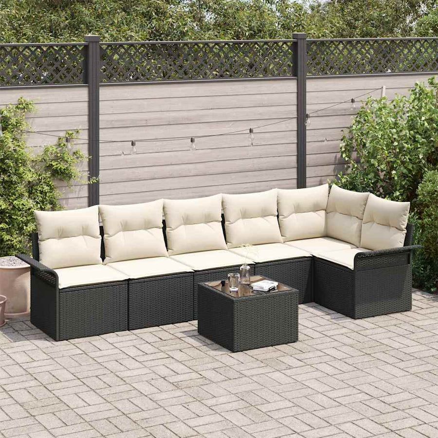 Tuin Sofa Set met kussen met opslag 7 pcs Zwart Poly riet