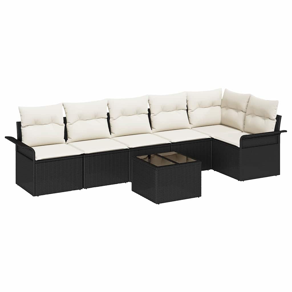 Tuin Sofa Set met kussen met opslag 7 pcs Zwart Poly riet