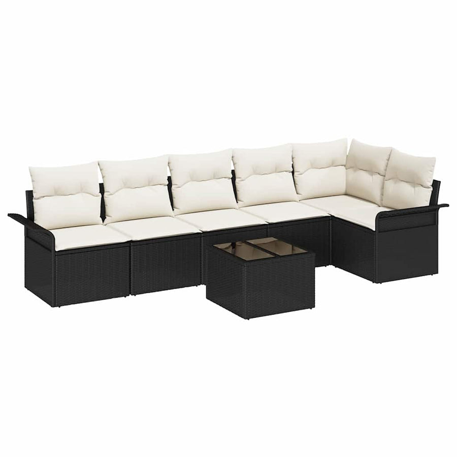 Tuin Sofa Set met kussen met opslag 7 pcs Zwart Poly riet