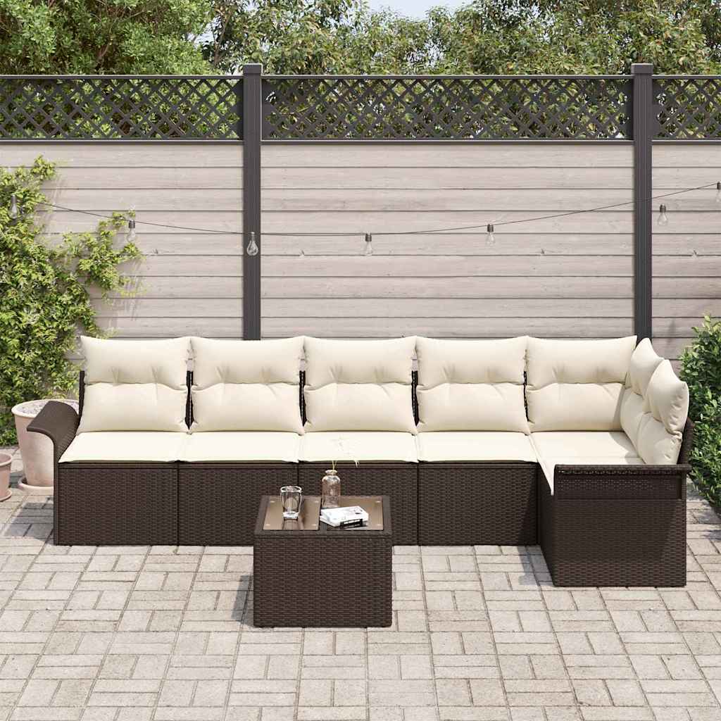 Tuin Sofa Set met kussen met opslag 7 pcs Bruin Poly riet