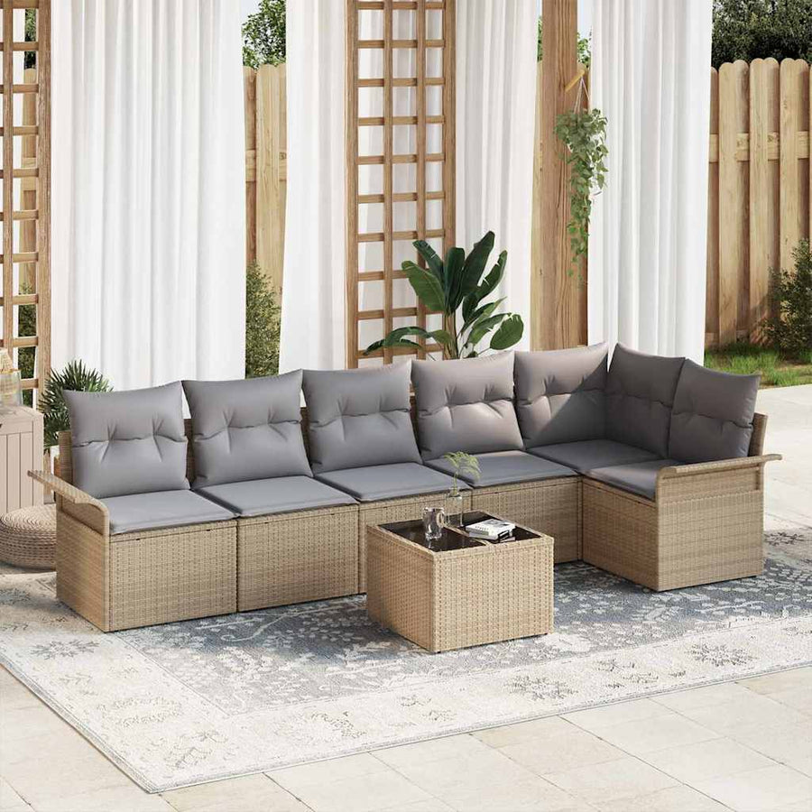Tuin Sofa Set met kussen met opslag 7 pcs Beige Poly riet