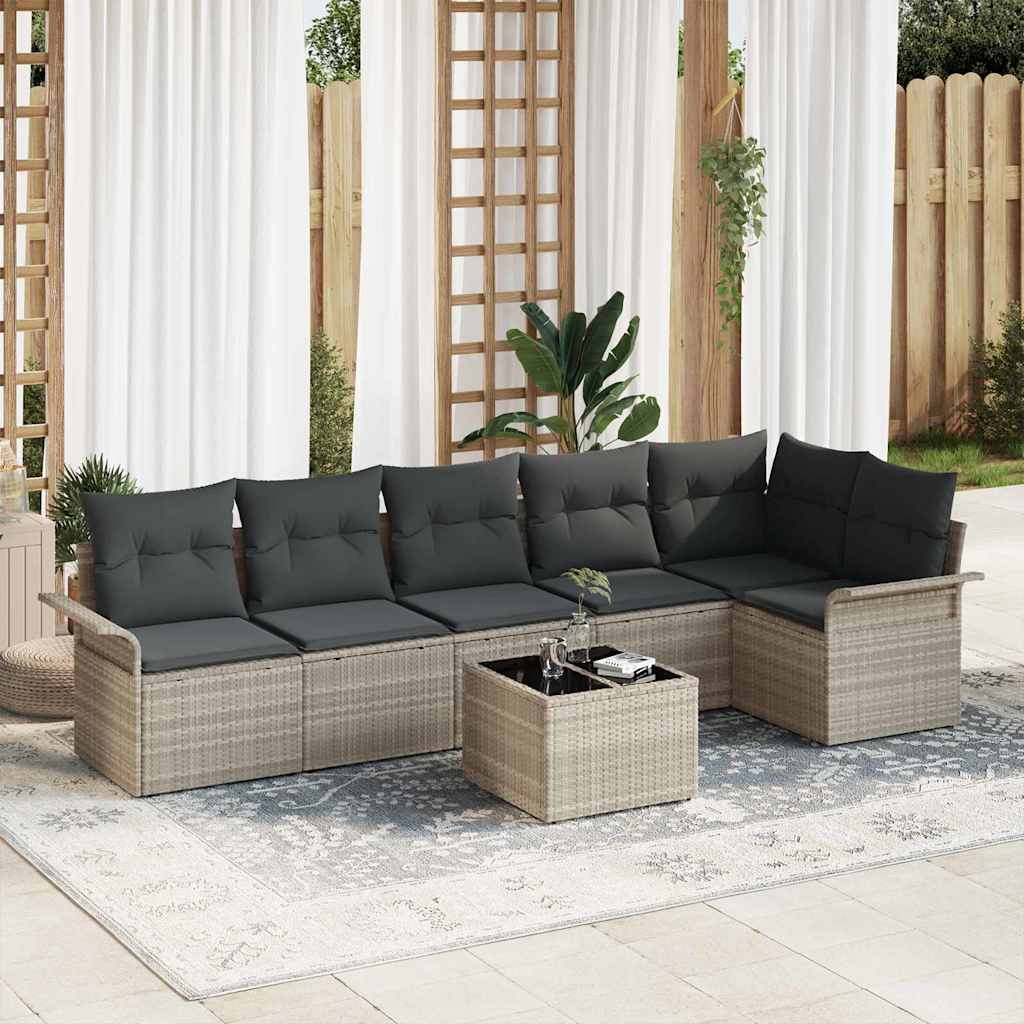 Tuin Sofa Set met kussen met opslag 7 pcs Lichtgrijs Poly riet