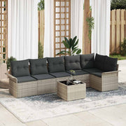 Tuinbankset poly rotan lichtgrijs 7-delig