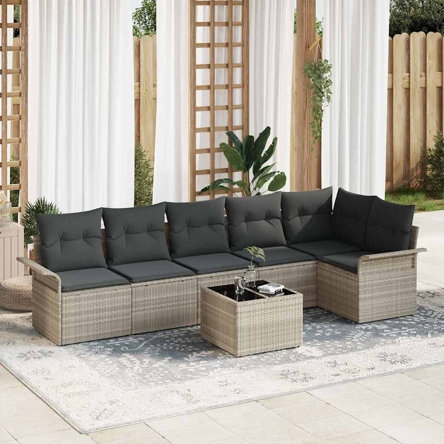 Tuin Sofa Set met kussen met opslag 7 pcs Lichtgrijs Poly riet