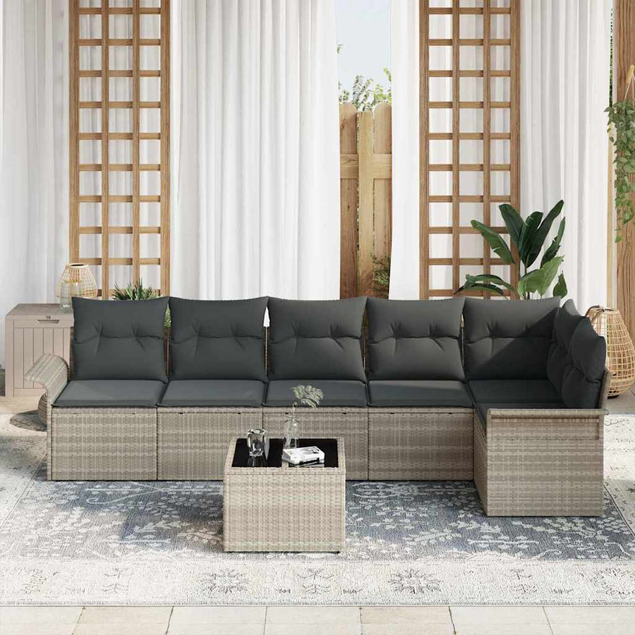 Tuin Sofa Set met kussen met opslag 7 pcs Lichtgrijs Poly riet