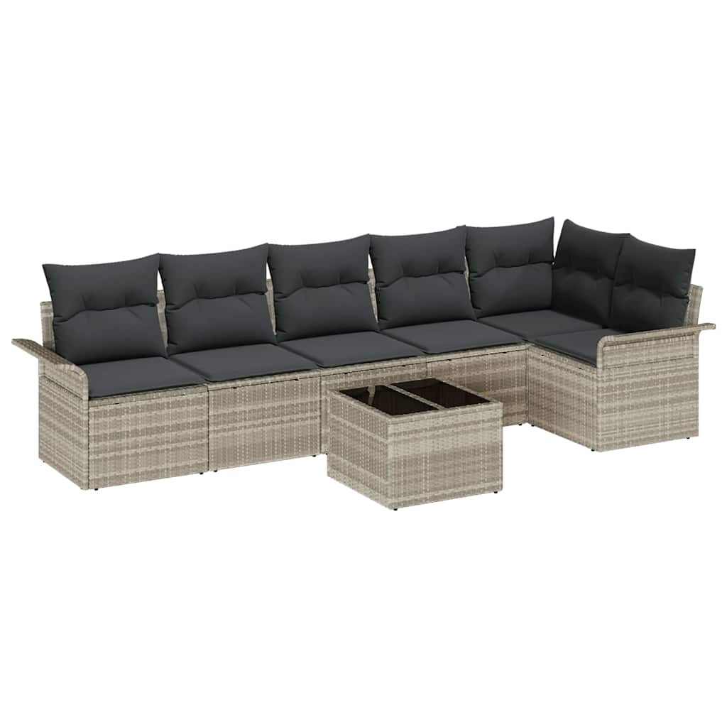 Tuin Sofa Set met kussen met opslag 7 pcs Lichtgrijs Poly riet