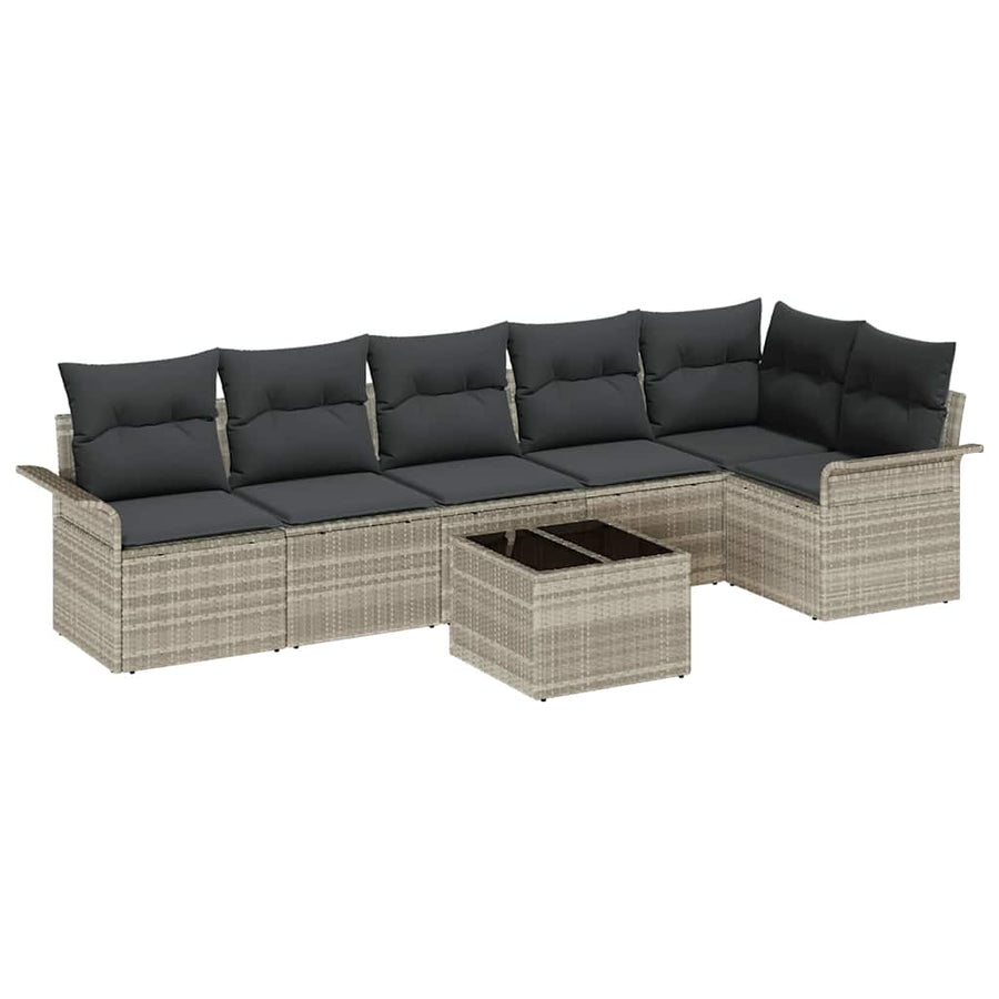 Tuin Sofa Set met kussen met opslag 7 pcs Lichtgrijs Poly riet