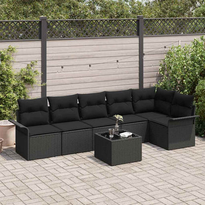 Tuin Sofa Set met kussen met opslag 7 pcs Zwart Poly riet