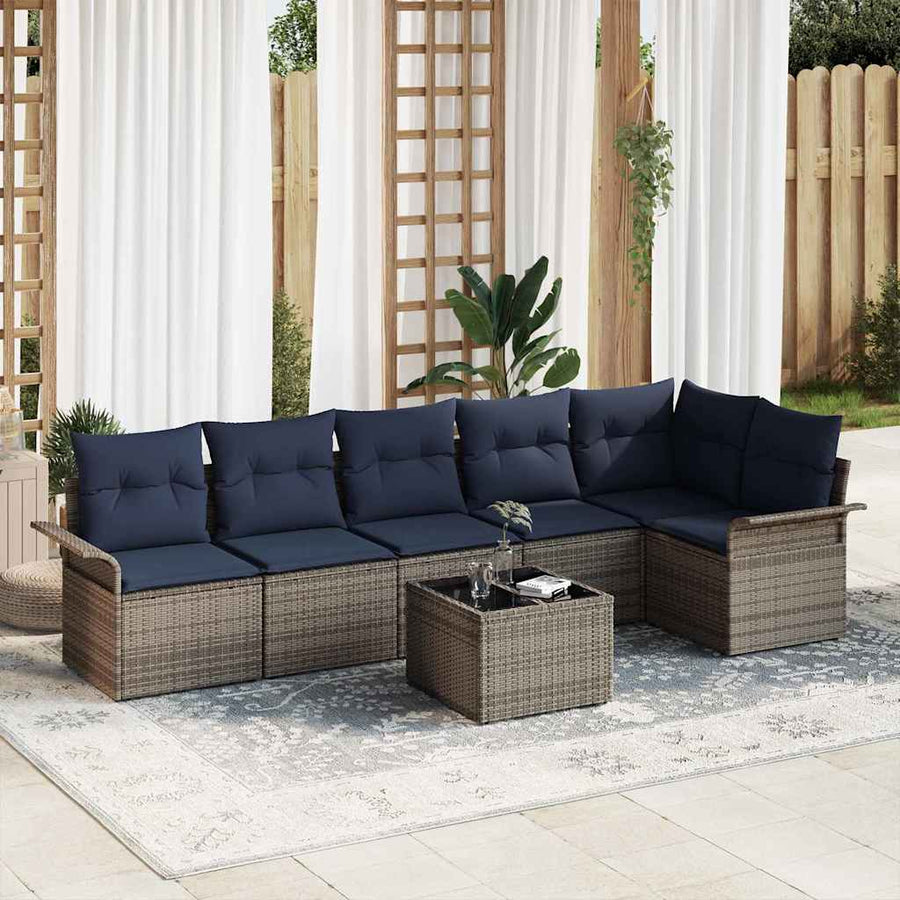 Tuin Sofa Set met opslag 7 pcs Grijs poly rattan