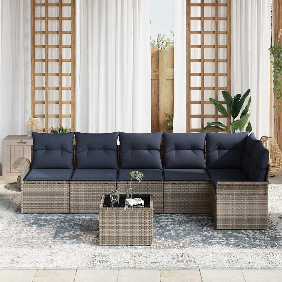 Tuin Sofa Set met opslag 7 pcs Grijs poly rattan