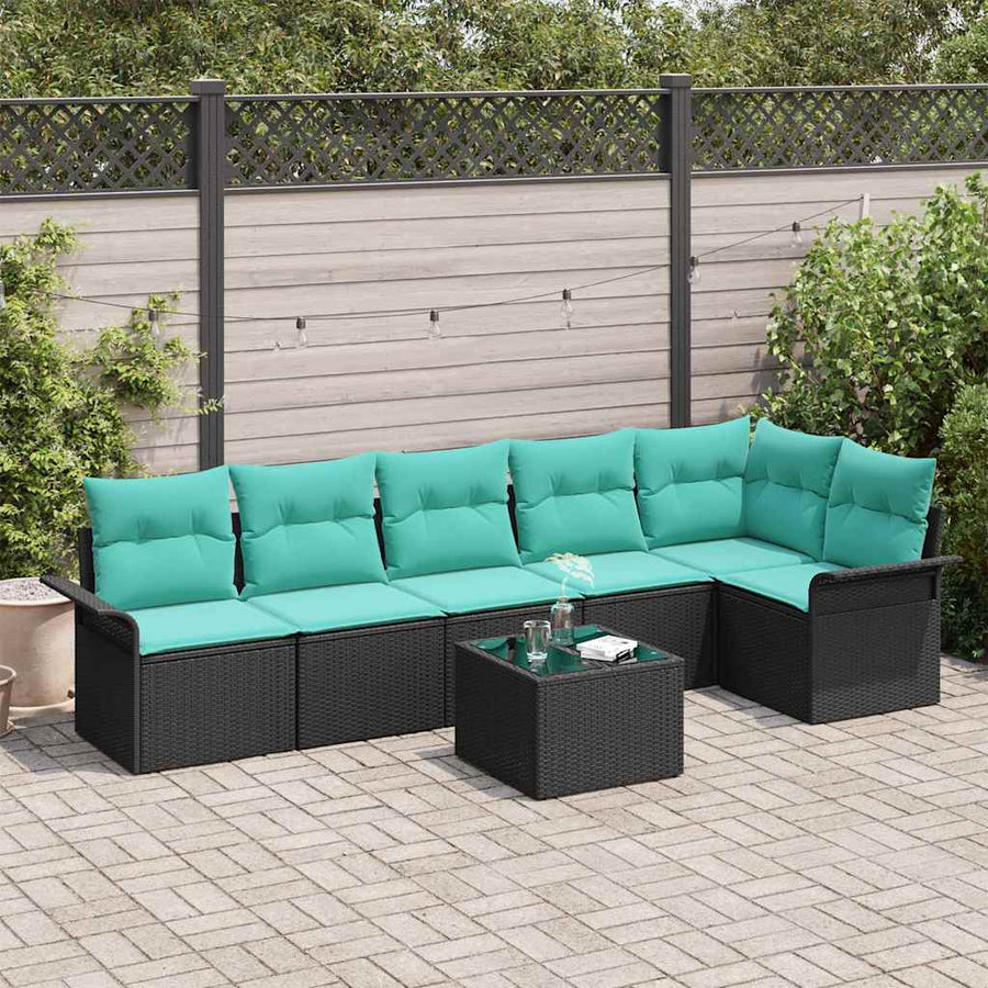 Tuin Sofa Set met kussen met opslag 7 pcs Zwart Poly riet