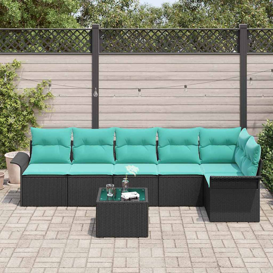 Tuin Sofa Set met kussen met opslag 7 pcs Zwart Poly riet