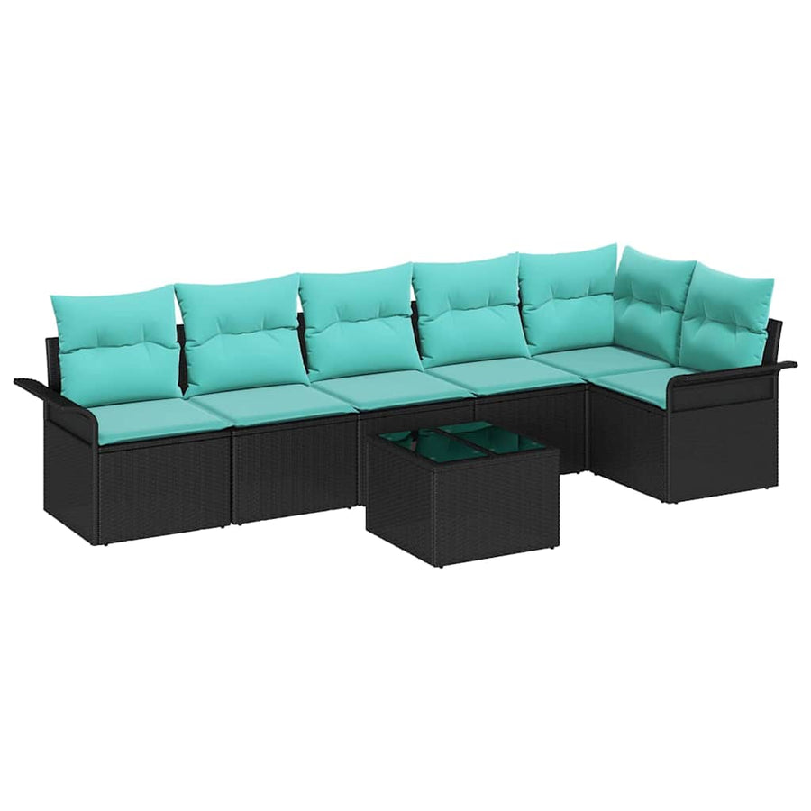 Tuin Sofa Set met kussen met opslag 7 pcs Zwart Poly riet