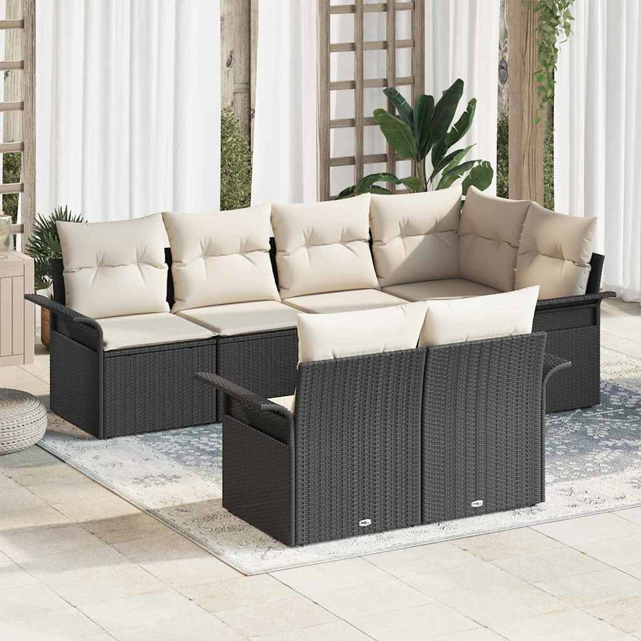 Tuin Sofa Set met kussen met opslag 7 pcs Zwart Poly riet