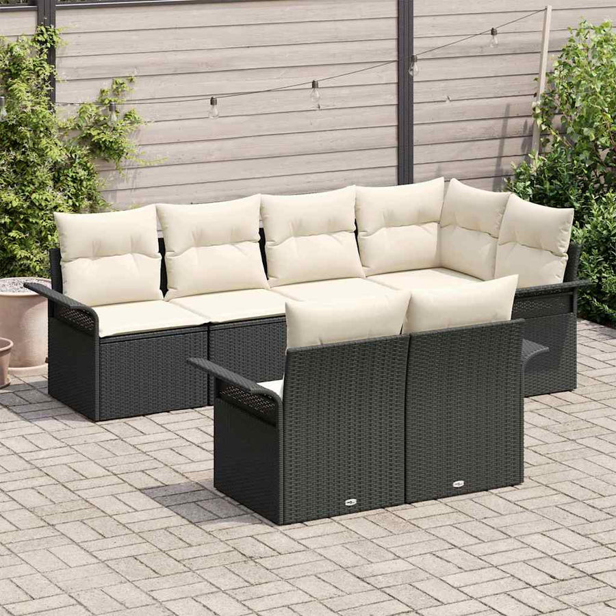 Tuin Sofa Set met kussen met opslag 7 pcs Zwart Poly riet