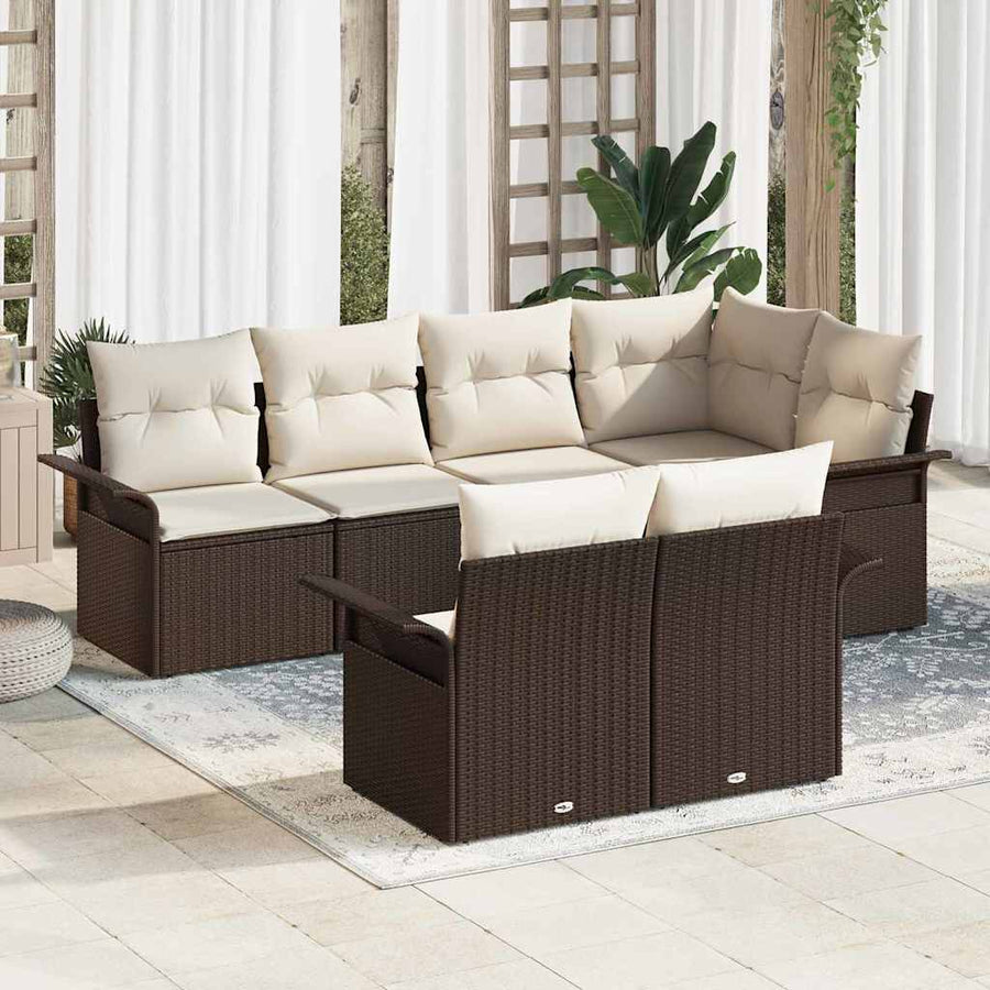 Tuin Sofa Set met kussen met opslag 7 pcs Bruin Poly riet