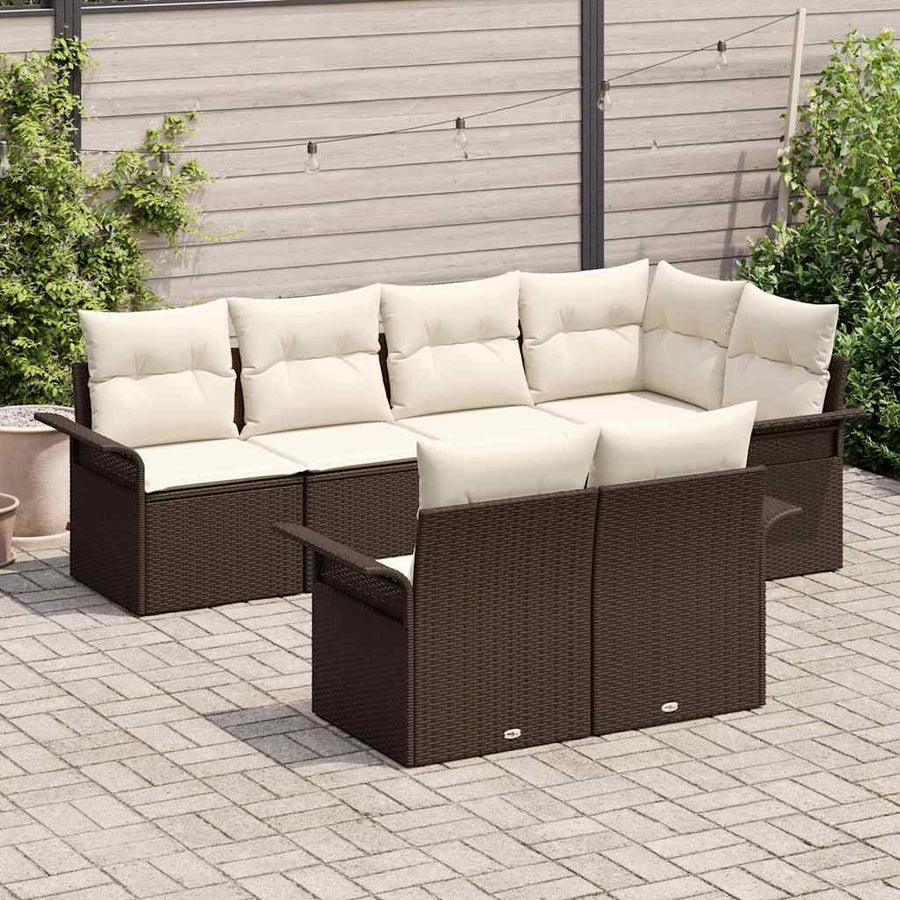 Tuin Sofa Set met kussen met opslag 7 pcs Bruin Poly riet