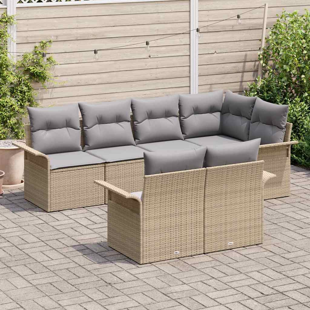 Tuin Sofa Set met kussen met opslag 7 pcs Beige Poly riet