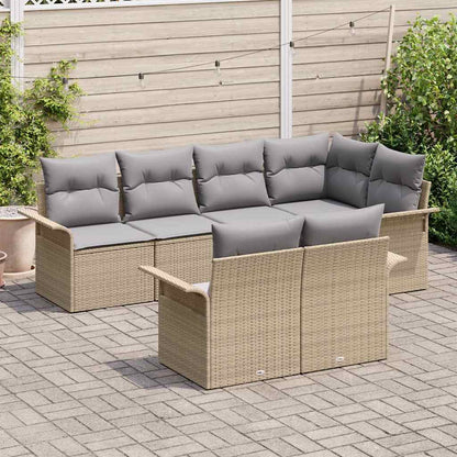 Tuin Sofa Set met kussen met opslag 7 pcs Beige Poly riet