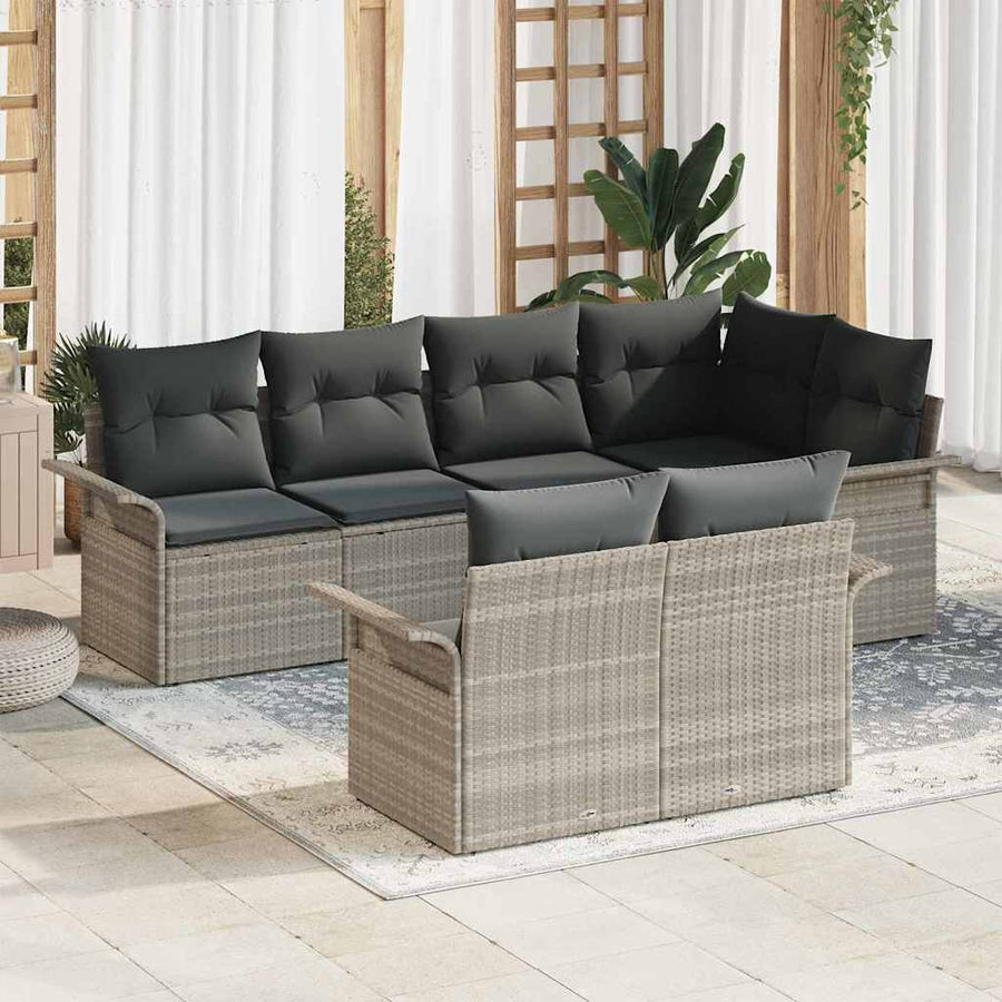 Tuin Sofa Set met kussen met opslag 7 pcs Lichtgrijs Poly riet