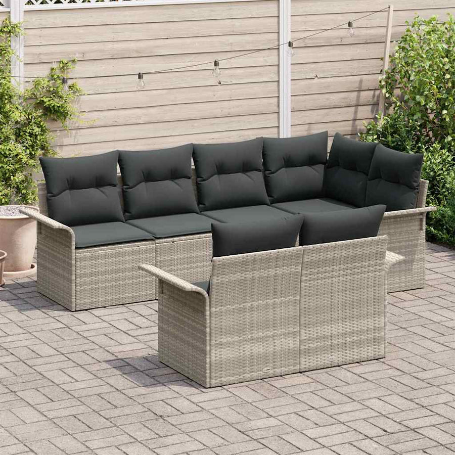 Tuin Sofa Set met kussen met opslag 7 pcs Lichtgrijs Poly riet
