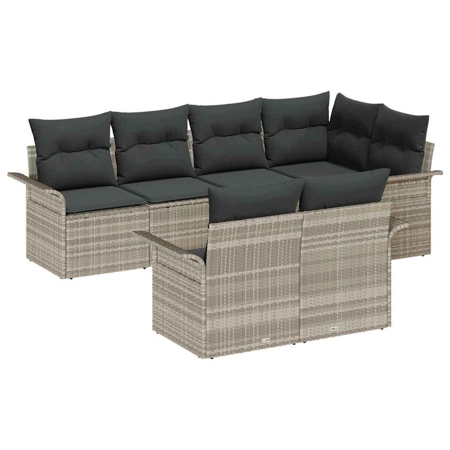 Tuin Sofa Set met kussen met opslag 7 pcs Lichtgrijs Poly riet
