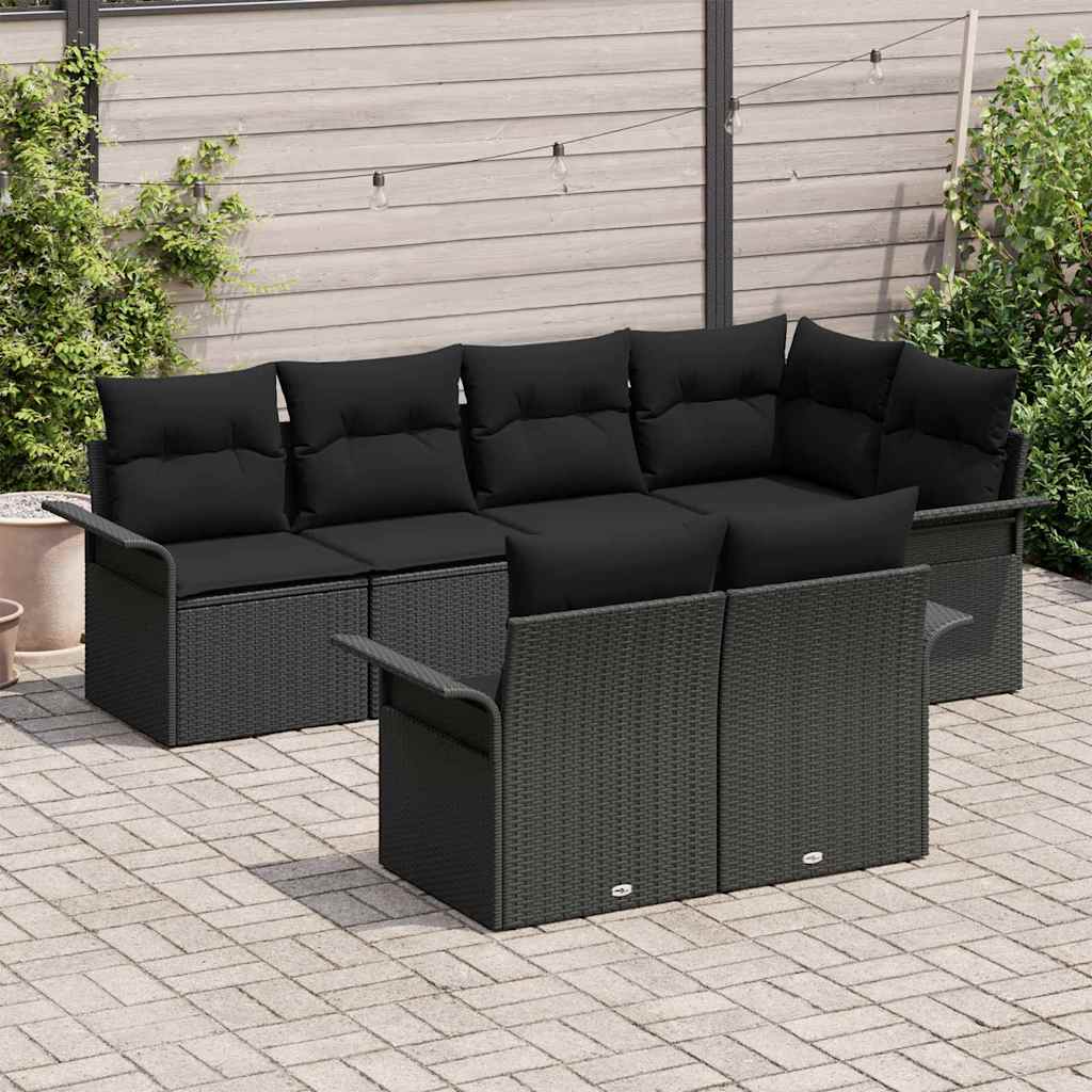 Tuin Sofa Set met kussen met opslag 7 pcs Zwart Poly riet