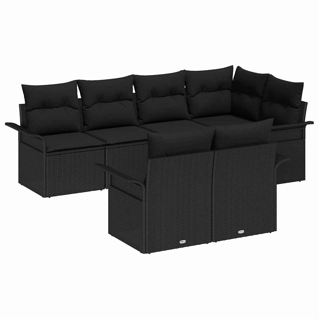 Tuin Sofa Set met kussen met opslag 7 pcs Zwart Poly riet