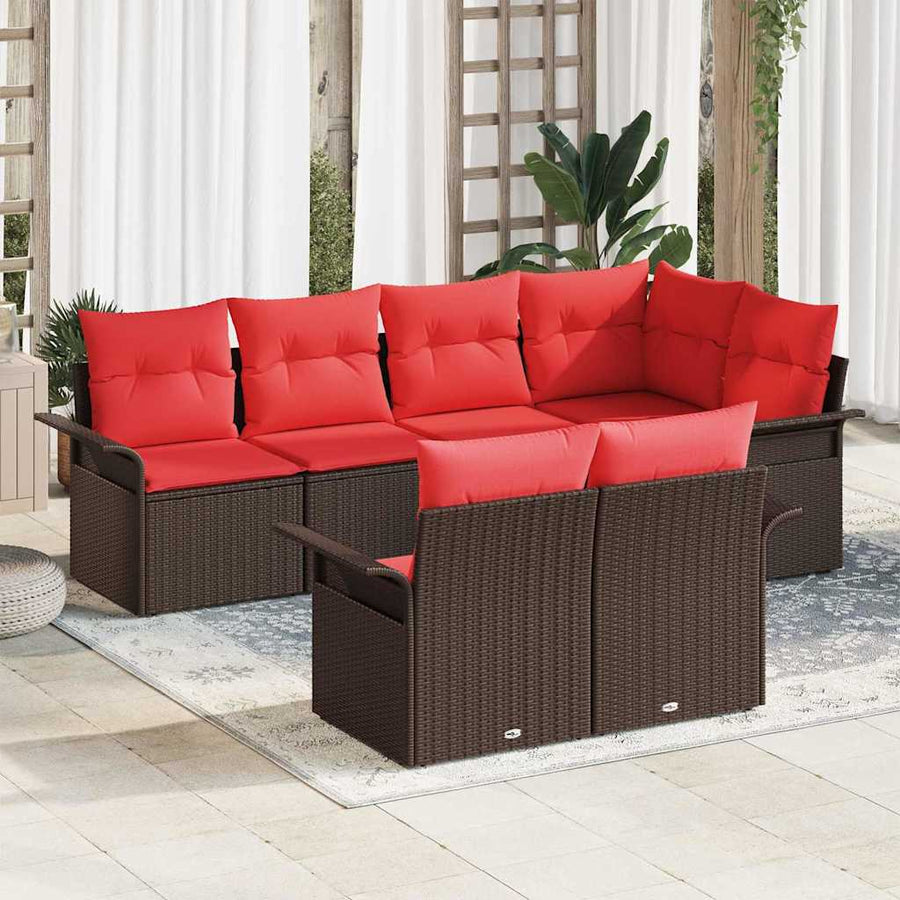 Tuin Sofa Set met kussen met opslag 7 pcs Bruin Poly riet