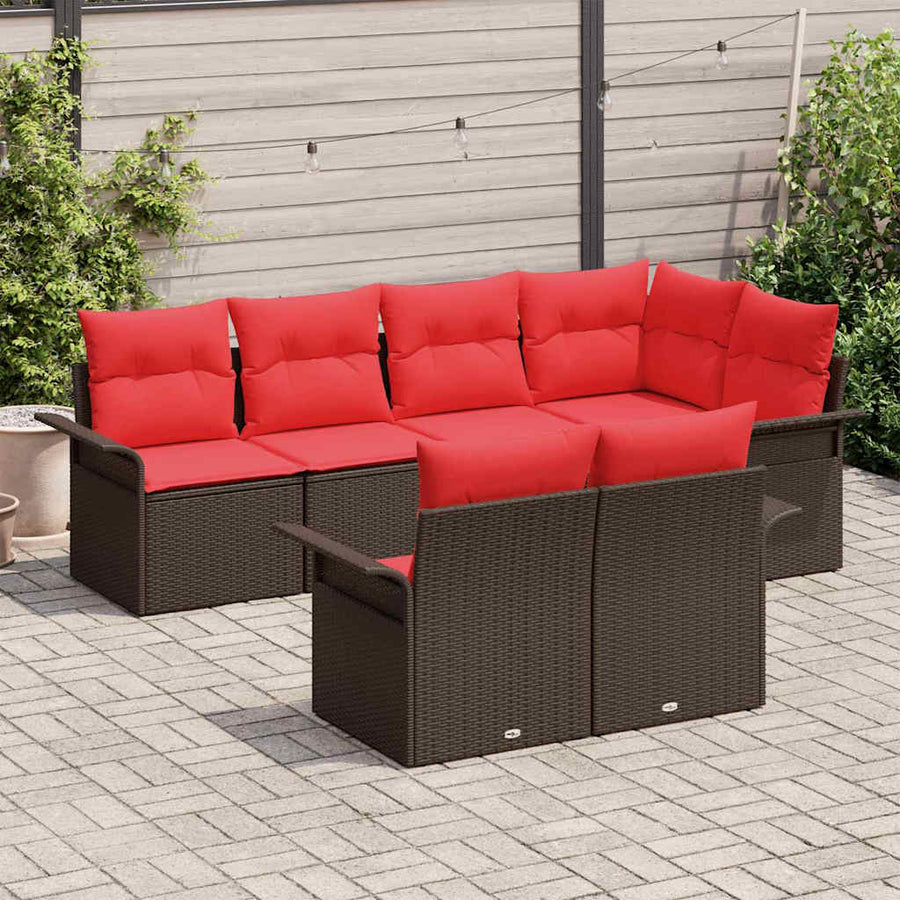Tuin Sofa Set met kussen met opslag 7 pcs Bruin Poly riet