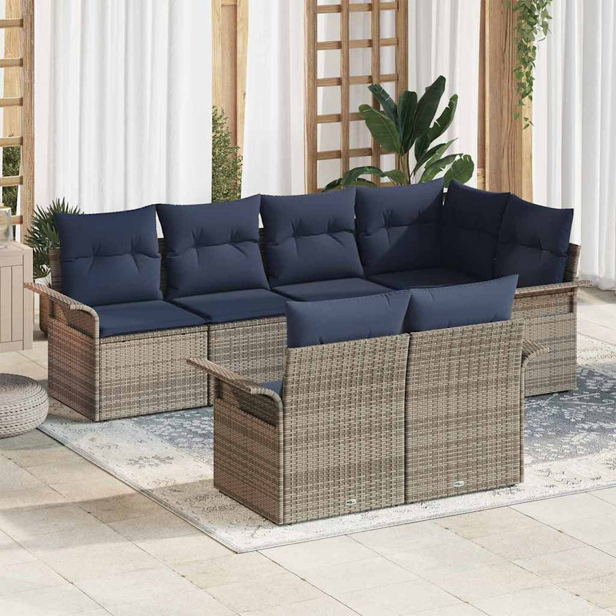 Tuin Sofa Set met kussen met opslag 7 pcs Grijs Poly riet
