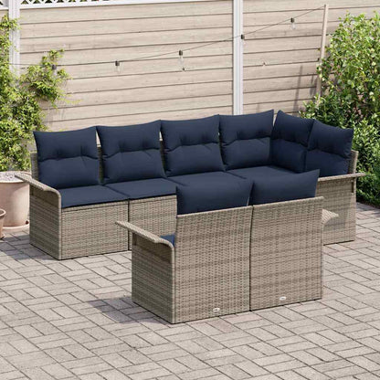 Tuin Sofa Set met kussen met opslag 7 pcs Grijs Poly riet