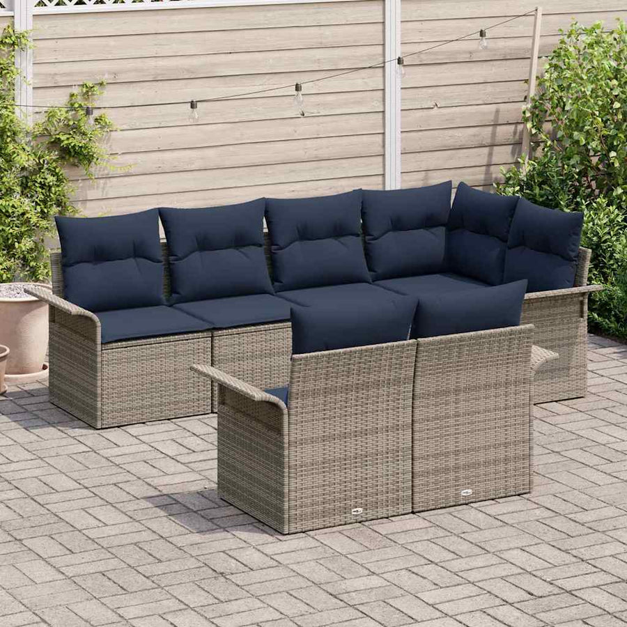 Tuin Sofa Set met kussen met opslag 7 pcs Grijs Poly riet