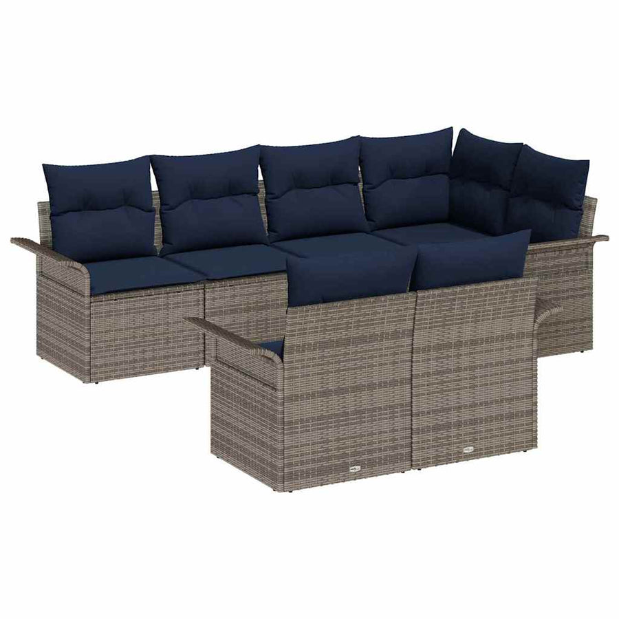 Tuin Sofa Set met kussen met opslag 7 pcs Grijs Poly riet