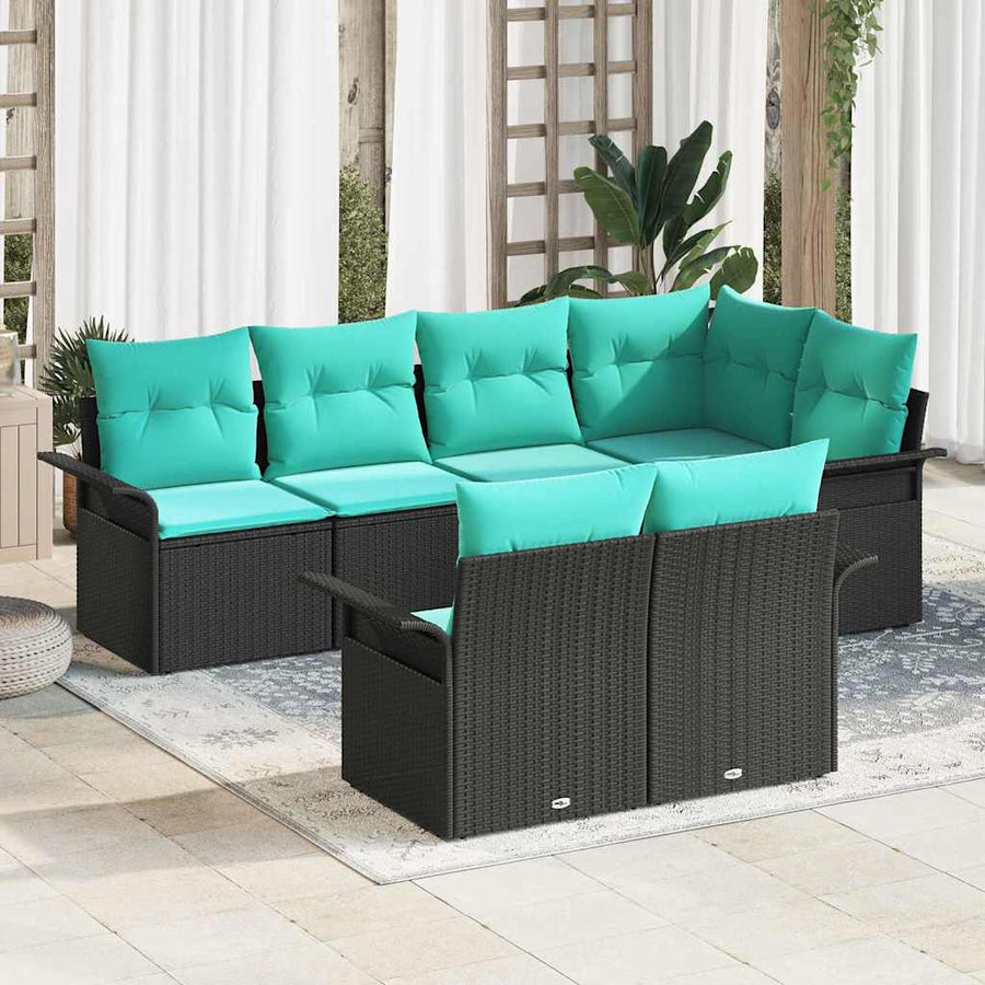 Tuin Sofa Set met kussen met opslag 7 pcs Zwart Poly riet
