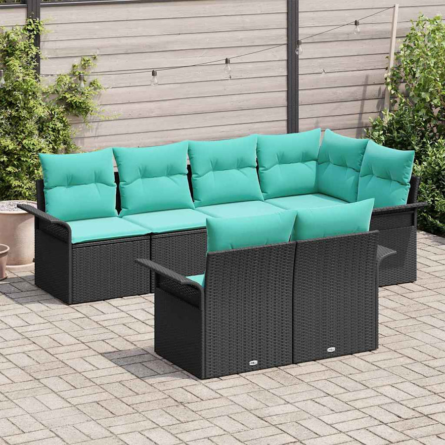 Tuin Sofa Set met kussen met opslag 7 pcs Zwart Poly riet