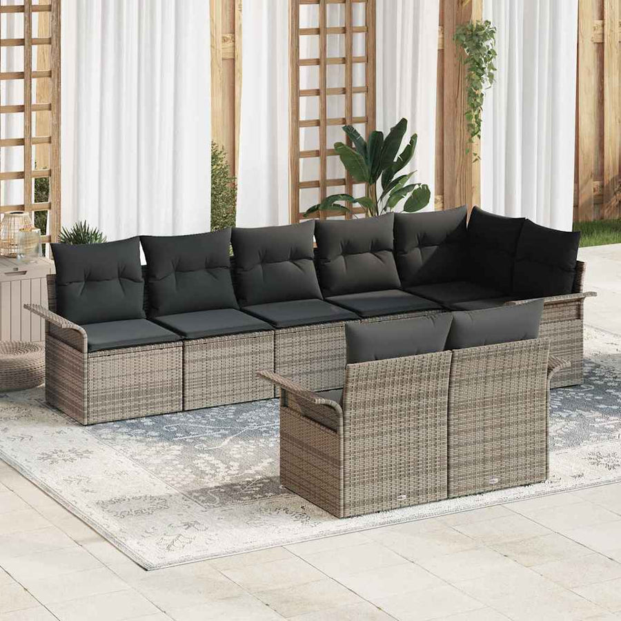 Tuin Sofa Set met opslag 8 pcs Grijs poly rattan