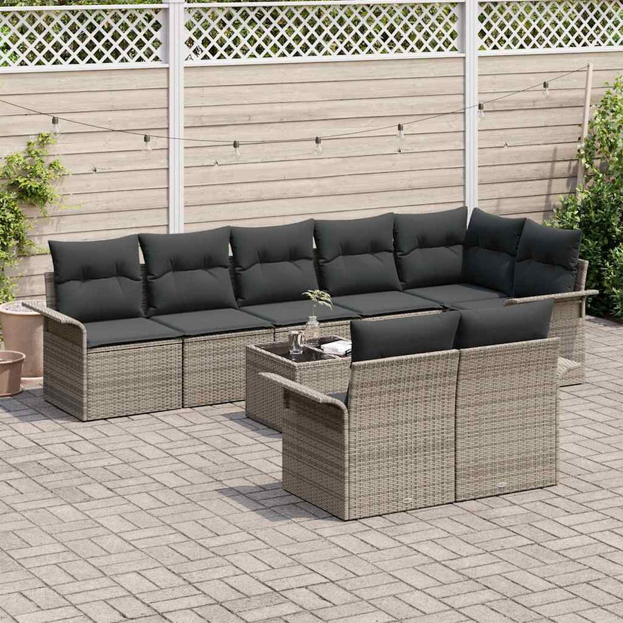 Tuin Sofa Set met opslag 9 pcs Grijs poly rattan