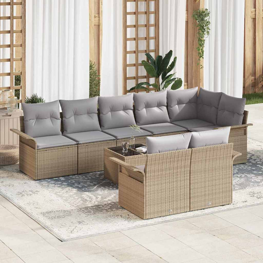 Tuin Sofa Set met opslag 9 pcs Beige poly rattan