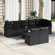 Tuinset poly rattan 9-delig zwart met opbergruimte