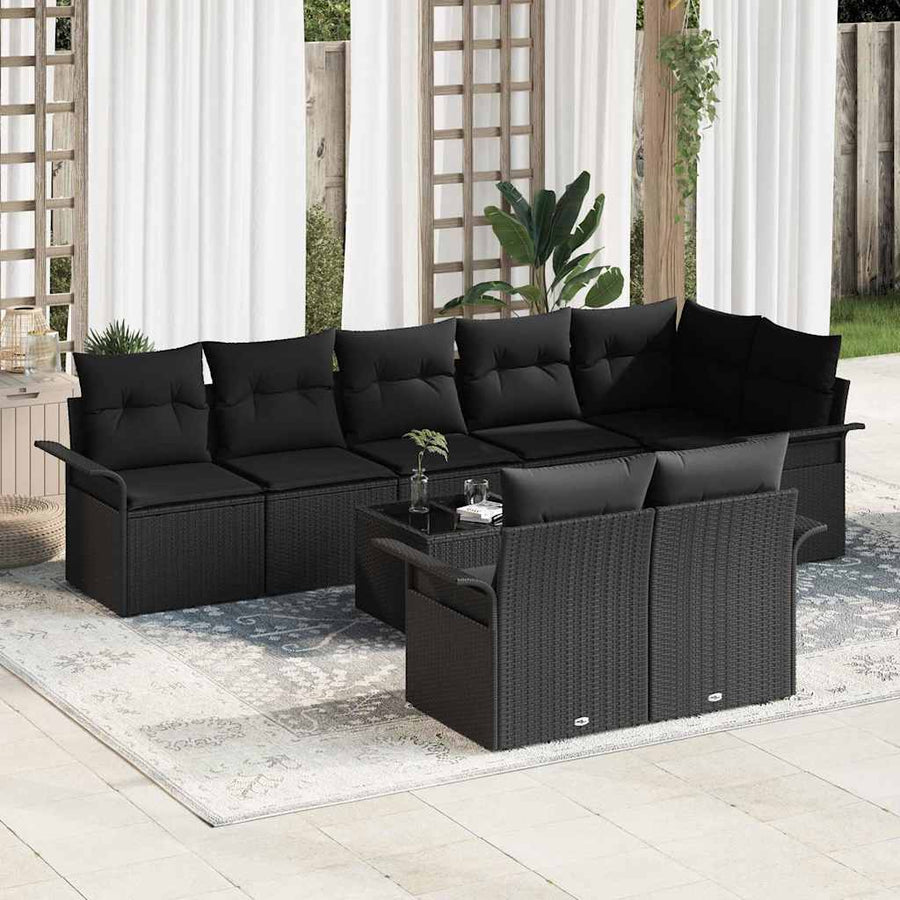 Tuin Sofa Set met opslag 9 pcs Zwart poly rattan