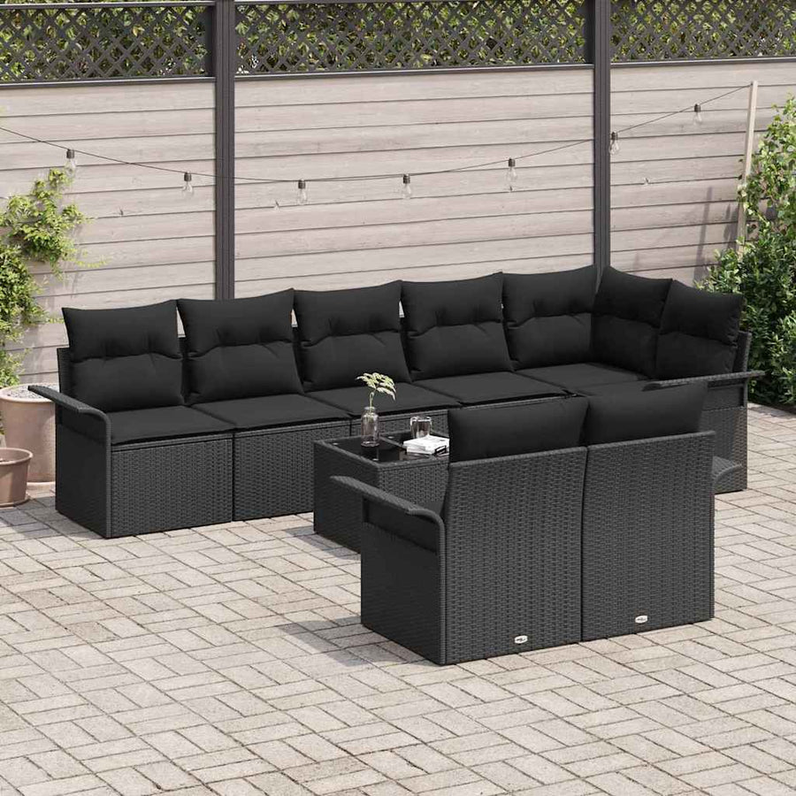 Tuin Sofa Set met opslag 9 pcs Zwart poly rattan