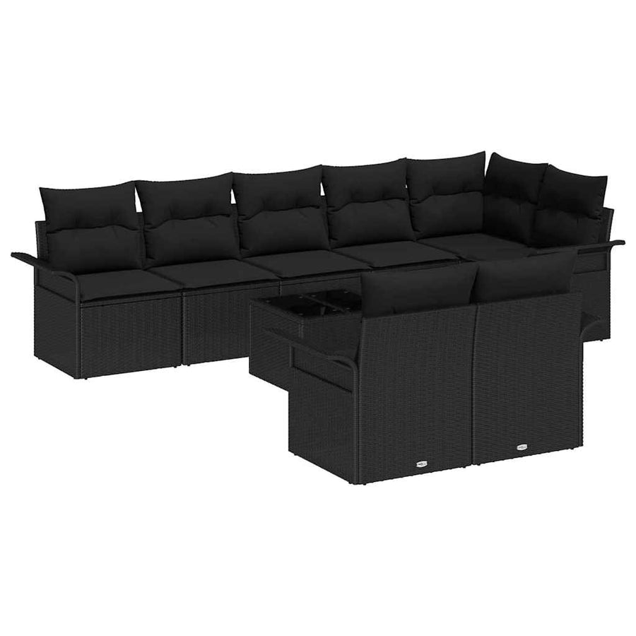 Tuin Sofa Set met opslag 9 pcs Zwart poly rattan