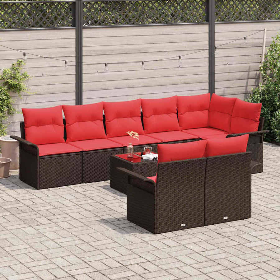 Tuin Sofa Set met opslag 9 pcs Bruin poly rattan