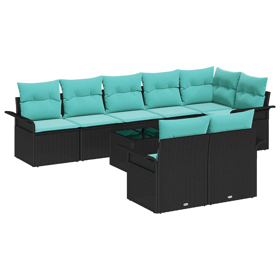 Tuin Sofa Set met opslag 9 pcs Zwart poly rattan