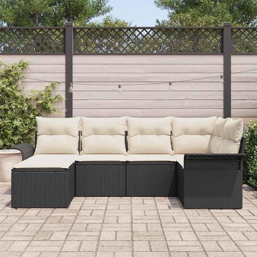 Tuin Sofa Set met opslag 6 pcs Zwart poly rattan