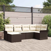 Garden Sofa Set with Cushion and Storage 6 pcs Brown Poly Rattan