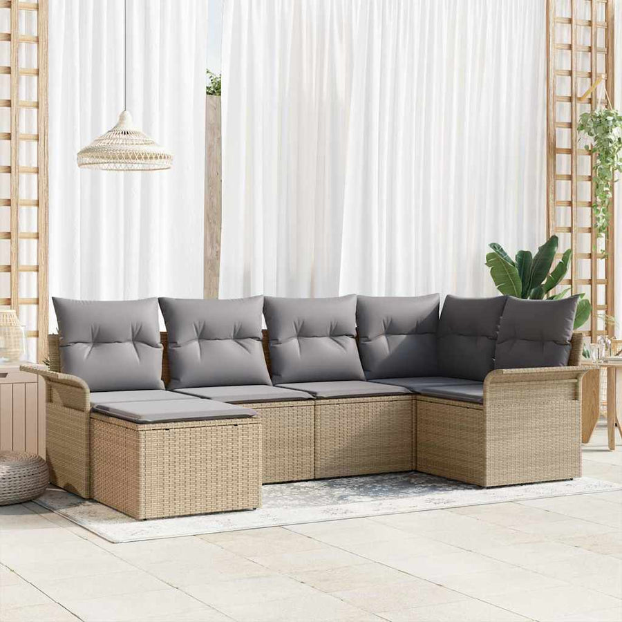 Tuin Sofa Set met opslag 6 pcs Beige poly rattan